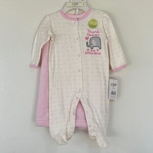 Baby Gear Pink & Cream Elephant Footed Pajama and Blanket Set